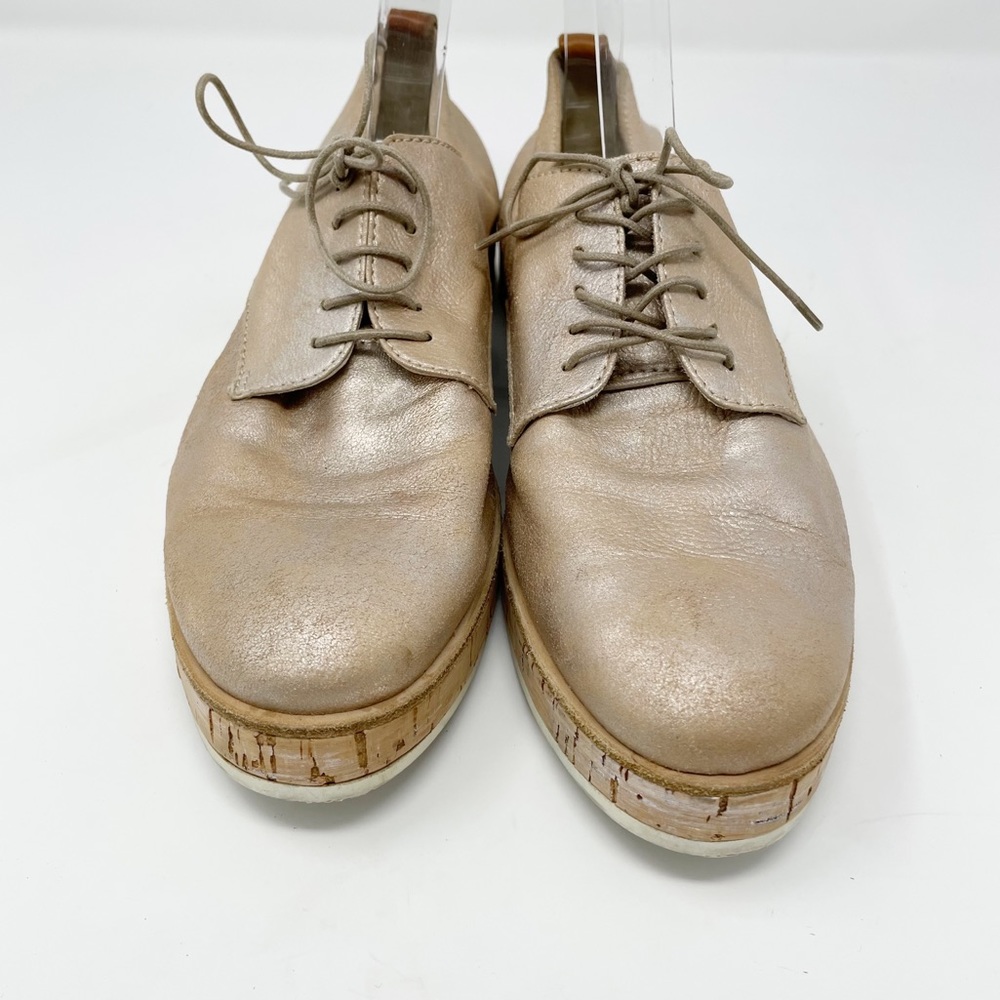 AGL Juliet Rose Gold Metallic Cork Platform Oxfords Shoes 40 - Picture 3 of 13